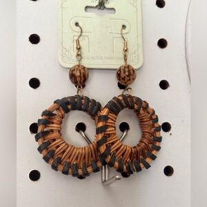 Boho Woven Hoop Earrings - Brown and Black